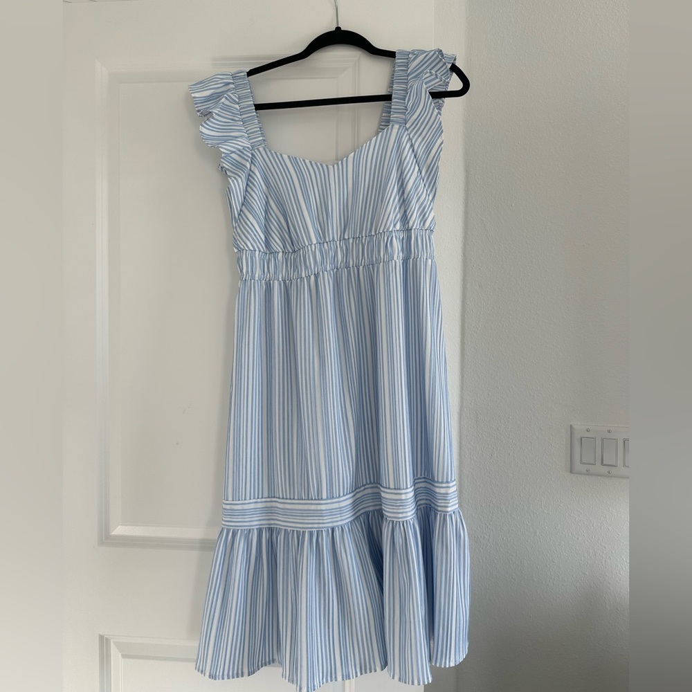 London Times Blue and White Striped Dress